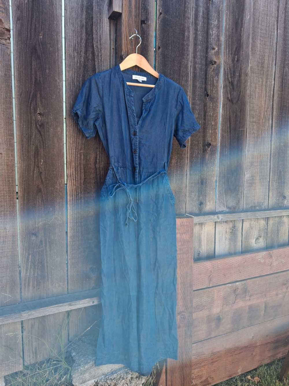 Amour Vert Blue Chambray Button Front Jumpsuit